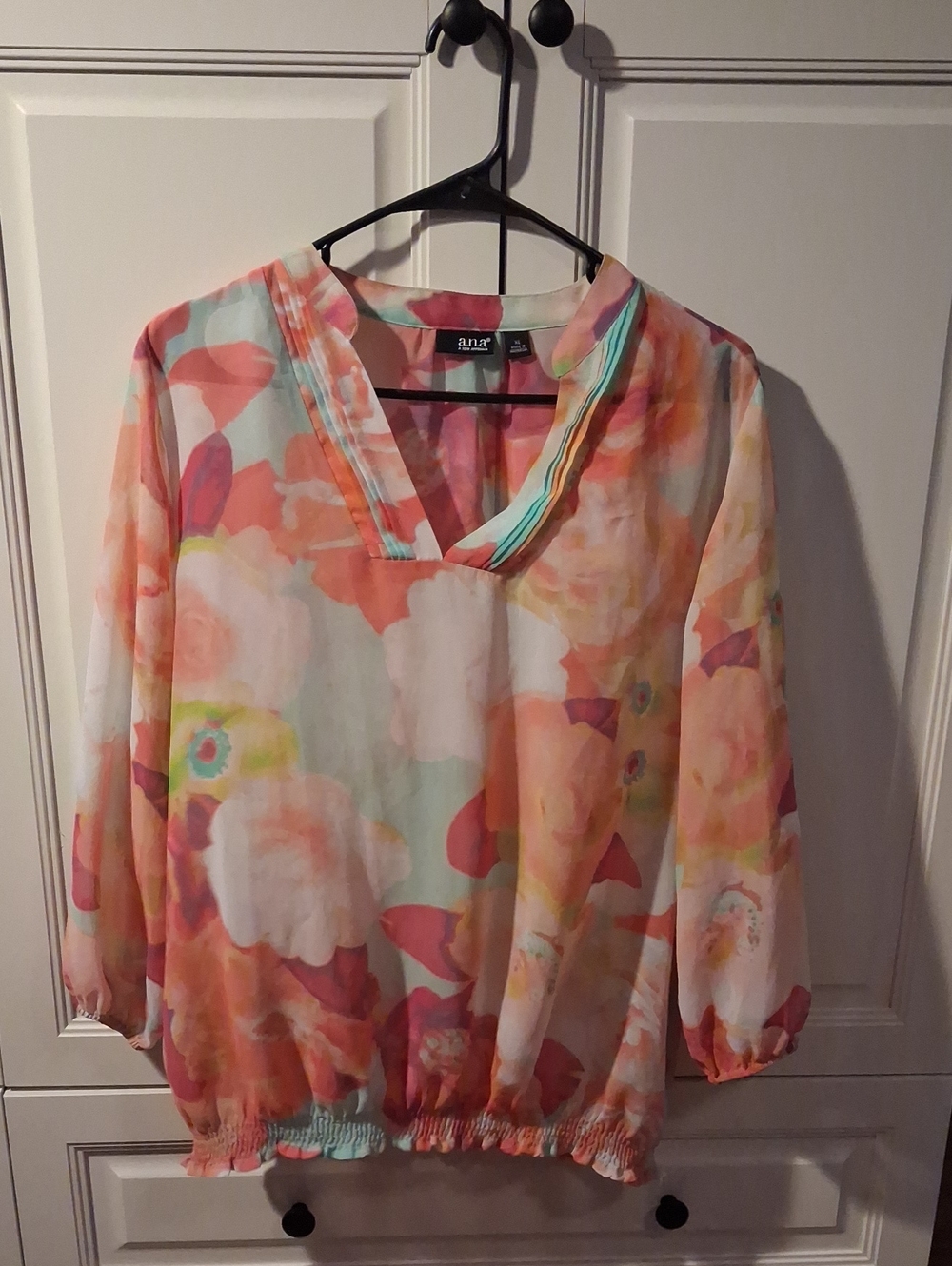 3/$12 a.n.a Coral Multi Floral V-Neck Top